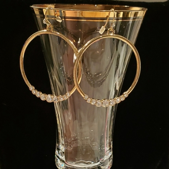 2 for $20 - NIB Large Hoop Earrings with CZ in Goldtone - Picture 6 of 6